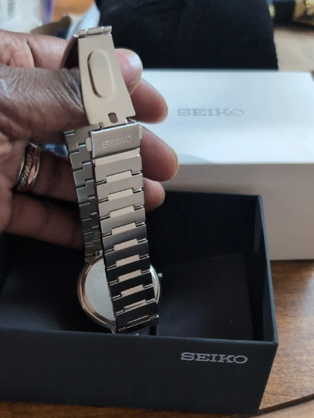 Seiko Black and Silver Target Dial Stainless Steel Watch